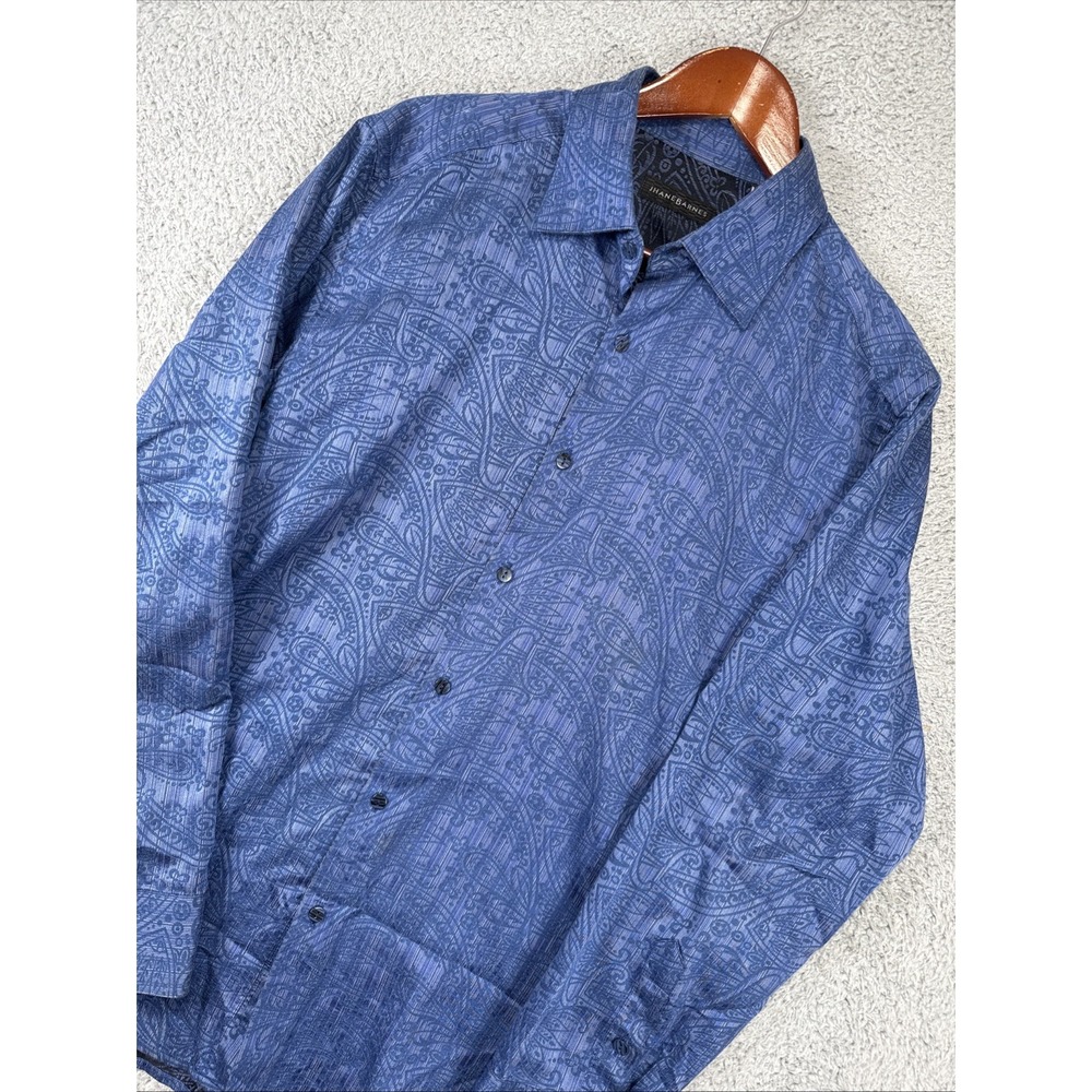 JHANE BARNES SILK BLEND SHIRT MENS LARGE BLUE Abstract‎